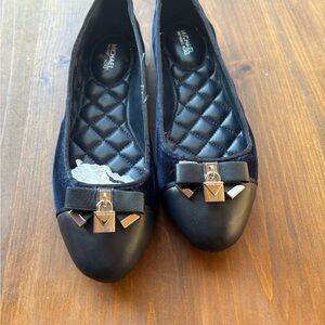 Michael Kors dark blue Velvet Ballet Flats with Bow